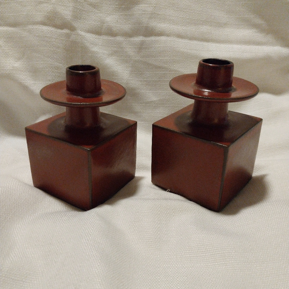 Vintage Made In Japan Mid-Century Ceramic Cube Candle Holders - Picture 2 of 6